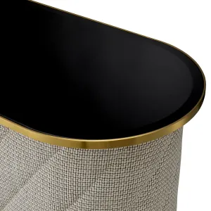 Luxury Off-White Upholstered Bar Counter with Tempered Glass Top - Luxury Hotel Furniture Detail View by Luxury Group International