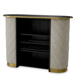 Luxury Off-White Upholstered Bar Counter with Tempered Glass Top - Luxury Hotel Furniture Front View by Luxury Group International