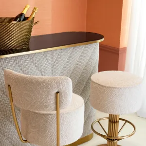 Luxury Off-White Upholstered Bar Counter with Tempered Glass Top - Luxury Hotel Furniture Lifestyle View by Luxury Group International