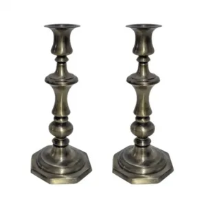Luxury Urn-Form Bronze Candlestick Pair with Flared Candle Cups by Luxury Group International