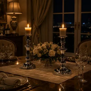 Luxury Urn-Form Bronze Candlestick Pair with Flared Candle Cups Lifestyle View by Luxury Group International