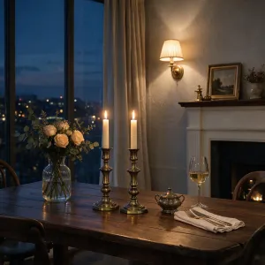 Luxury Urn-Form Bronze Candlestick Pair with Flared Candle Cups Lifestyle View by Luxury Group International