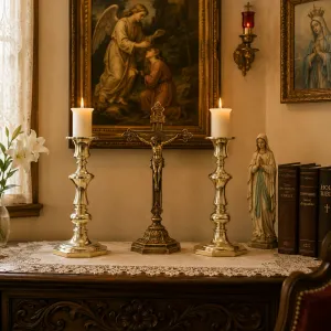 Luxury Urn-Form Bronze Candlestick Pair with Flared Candle Cups Lifestyle View by Luxury Group International