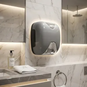 Luxury UV-C Automatic Hand Dryer with Blue LED Illumination in White & Grey Color Variations Lifestyle View by Luxury Group International