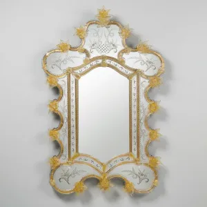 Luxury Venetian Style Baroque Wall Mirror with Champagne Gold Ornate Glass Floral Accents Front View by Luxury Group International