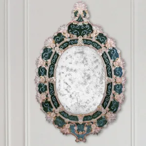 Luxury Venetian Style Baroque Wall Mirror with Emerald Green Ornate Glass Frame Front View by Luxury Group International