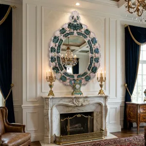 Luxury Venetian Style Baroque Wall Mirror with Emerald Green Ornate Glass Frame Lifestyle View by Luxury Group International