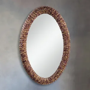 Luxury Venetian Style Oval Wall Mirror with Handcrafted Amethyst Rosette Glass Frame Front View by Luxury Group International