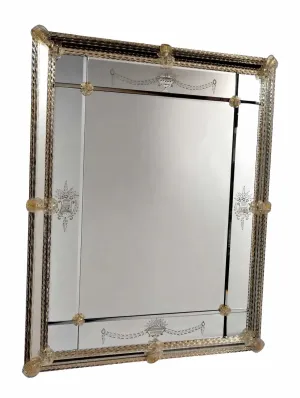 Luxury Venetian Style Rectangular Baroque Glass Wall Mirror with Hand-Etched Floral Detailing Front View by Luxury Group International