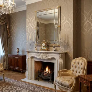 Luxury Venetian Style Rectangular Baroque Glass Wall Mirror with Hand-Etched Floral Detailing Lifestyle View by Luxury Group International