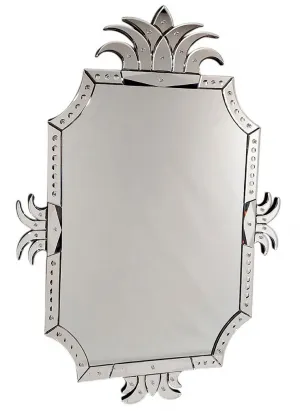Specchio da Parete di Lusso in Stile Veneziano con Cornice Barocca Argento Ispirata alle Palme e Dettagli a Perline Vista frontale di Luxury Group International