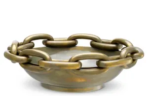 Luxury Vintage Brass Chain Link Decorative Bowl Ø43 cm Front View by Luxury Group International