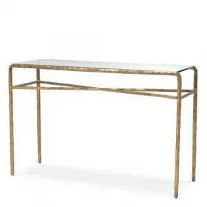 Luxury Vintage Brass Finish Clear Glass Console Table Front View by Luxury Group International