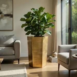 Luxury Vintage Brass Tall Indoor Planter 100.5 cm Architectural Design Lifestyle View by Luxury Group International