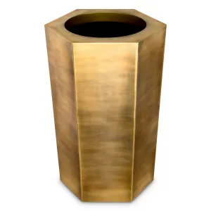 Luxury Vintage Brass Tall Indoor Planter 100.5 cm Architectural Design Top View by Luxury Group International