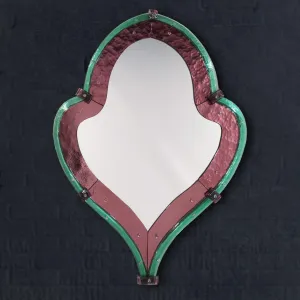 Miroir Mural de Luxe avec Cadre Sculptural en Goutte d'Eau en Verre Martelé Vert et Bordeaux Vue de face par Luxury Group International