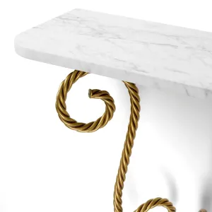 Luxury Wall Mounted Console Table with Marble Top & Golden Twisted Scroll Support -Luxury Furniture Detail View by Luxury Group International