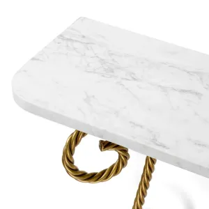 Luxury Wall Mounted Console Table with Marble Top & Golden Twisted Scroll Support -Luxury Furniture Detail View by Luxury Group International