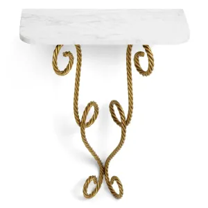 Luxury Wall Mounted Console Table with Marble Top & Golden Twisted Scroll Support -Luxury Furniture Front View by Luxury Group International
