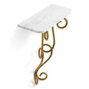 Luxury Wall Mounted Console Table with Marble Top & Golden Twisted Scroll Support -Luxury Furniture Side View by Luxury Group International