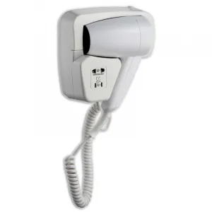 Luxury Wall Mounted Hotel Hair Dryer with Integrated Dual Voltage Shaver Socket Front View by Luxury Group International