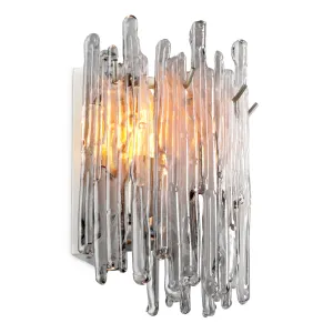 Luxury Wall Sconce in Clear Polished Metal with tube cluster glow Side View by Luxury Group International