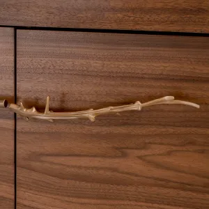 Luxury Walnut Brown Sideboard with Sculptural Brass Branch Handles - Luxury Hotel Furniture Detail View by Luxury Group International