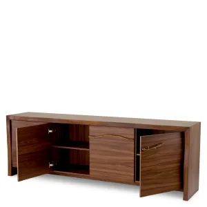 Luxury Walnut Brown Sideboard with Sculptural Brass Branch Handles - Luxury Hotel Furniture Front View by Luxury Group International