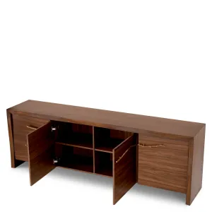 Luxury Walnut Brown Sideboard with Sculptural Brass Branch Handles - Luxury Hotel Furniture Front View by Luxury Group International