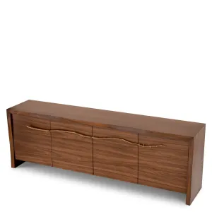 Luxury Walnut Brown Sideboard with Sculptural Brass Branch Handles - Luxury Hotel Furniture Front View by Luxury Group International