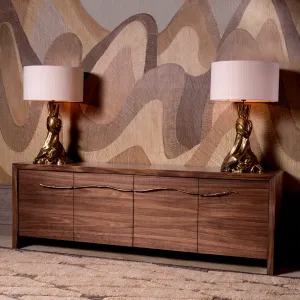 Luxury Walnut Brown Sideboard with Sculptural Brass Branch Handles - Luxury Hotel Furniture Lifestyle View by Luxury Group International