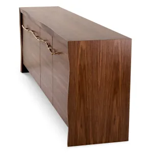 Luxury Walnut Brown Sideboard with Sculptural Brass Branch Handles - Luxury Hotel Furniture Side View by Luxury Group International