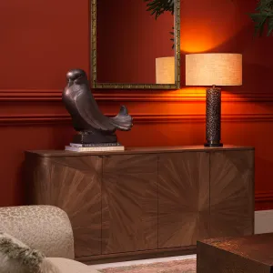 Luxury Walnut Brown Sunburst Veneer Sideboard Cabinet - Luxury Sideboard Lifestyle View by Luxury Group International