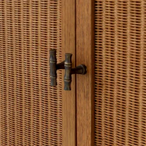 Luxury Warm Oak Brown Rattan Four-Door Sideboard Cabinet - Luxury Sideboard - Luxury Hotel Furniture Detail View by Luxury Group International