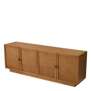 Luxury Warm Oak Brown Rattan Four-Door Sideboard Cabinet - Luxury Sideboard - Luxury Hotel Furniture Front View by Luxury Group International