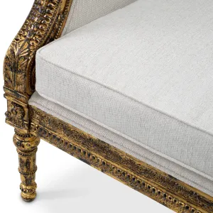 Luxury White and Antique Gold Baroque-Style Loveseat - Luxury Hotel Furniture Detail View by Luxury Group International