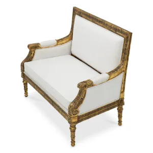 Luxury White and Antique Gold Baroque-Style Loveseat - Luxury Hotel Furniture Side View by Luxury Group International