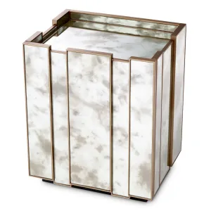 Luxury White and Antique Gold Mirrored Nightstand - Bedside Table - Luxury Bedroom Furniture Front View by Luxury Group International