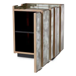 Luxury White and Antique Gold Mirrored Nightstand - Bedside Table - Luxury Bedroom Furniture Side View by Luxury Group International
