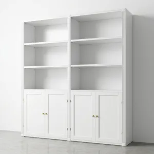 Luxuriöser weißer Bücherschrank mit vier Türen und offenen Regalen Vorderansicht von Luxury Group International