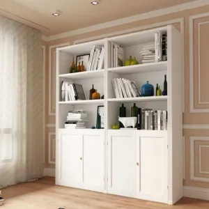 Luxuriöser weißer Bücherschrank mit vier Türen und offenen Regalen Lifestyle-Ansicht von Luxury Group International