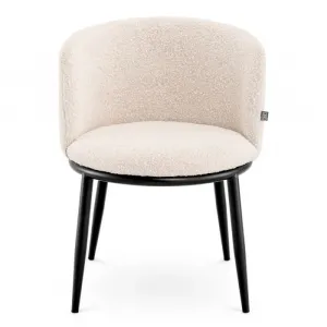 Luxuriöse weiße Bouclé-Esszimmerstühle mit schwarzem Metallgestell, 2er-Set – Luxus-Hotelmöbel Vorderansicht von Luxury Group International