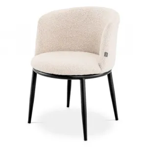 Luxuriöse weiße Bouclé-Esszimmerstühle mit schwarzem Metallgestell, 2er-Set – Luxus-Hotelmöbel Seitenansicht von Luxury Group International