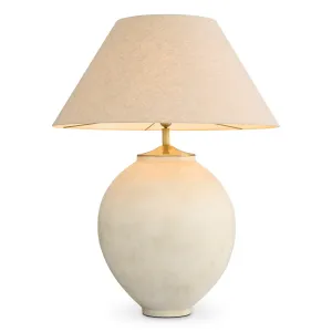 Luxus Weiße Keramik-Tischlampe mit Stoffschirm für moderne Innenräume von Luxury Group International