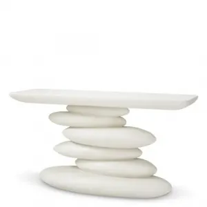 Tavolo Consolle Scultoreo con Finitura Bianca di Lusso Vista frontale di Luxury Group International