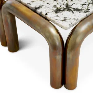 Luxury White Marble Top Square Coffee Table with Bronze Metal Frame - Luxury Hotel Furniture Detail View by Luxury Group International