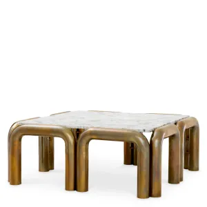 Luxury White Marble Top Square Coffee Table with Bronze Metal Frame - Luxury Hotel Furniture Front View by Luxury Group International