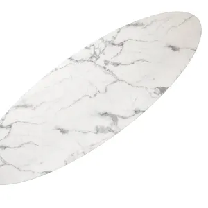 Luxury White Marble Long Oval Coffee Table with Sculptural Stone Base - Luxury Coffee Table Detail View by Luxury Group International