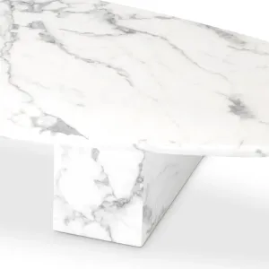 Luxury White Marble Long Oval Coffee Table with Sculptural Stone Base - Luxury Coffee Table Detail View by Luxury Group International