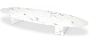 Luxury White Marble Long Oval Coffee Table with Sculptural Stone Base - Luxury Coffee Table Front View by Luxury Group International